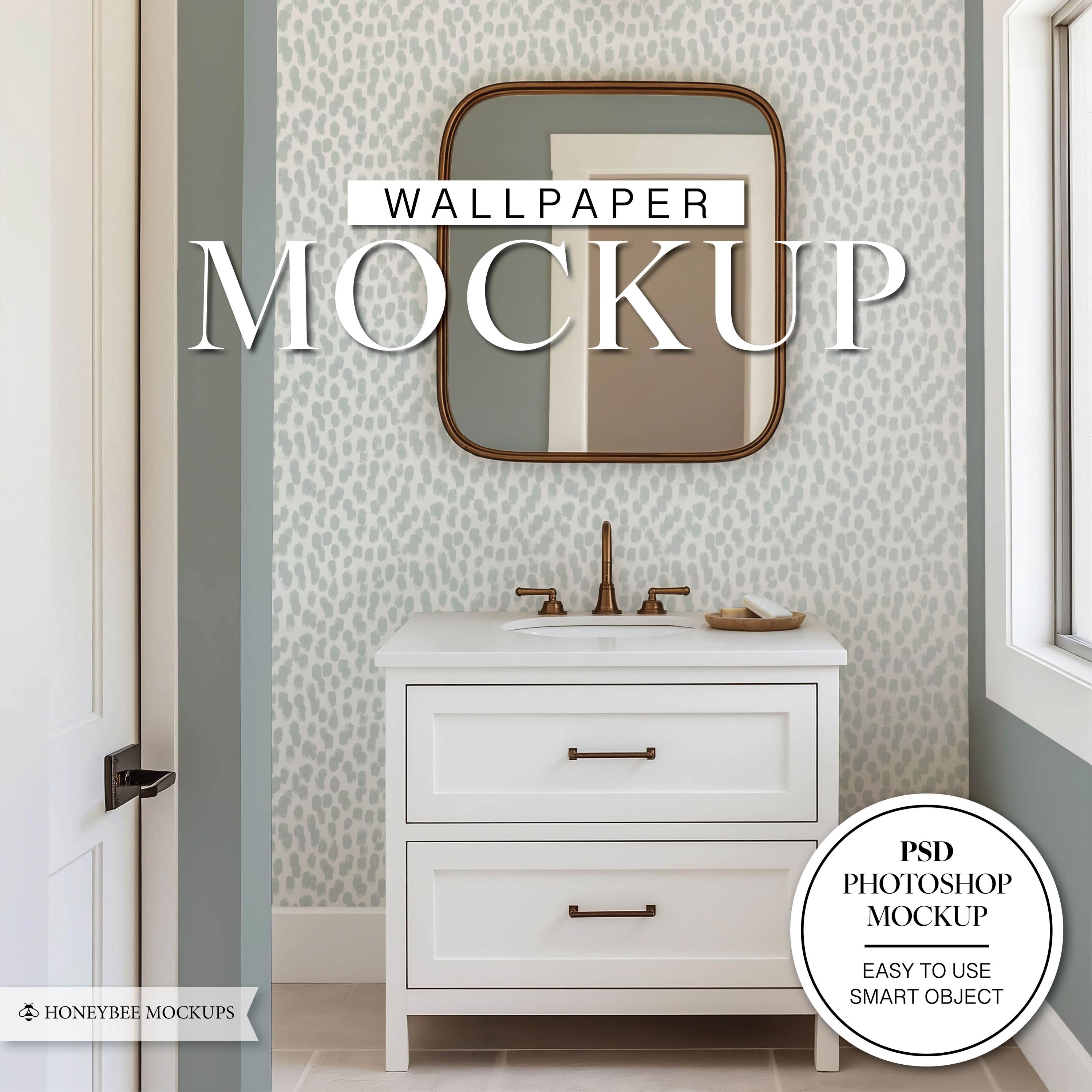 Bathroom Vanity Wallpaper Mockup, Interior Design Mockup, PSD Wallpaper