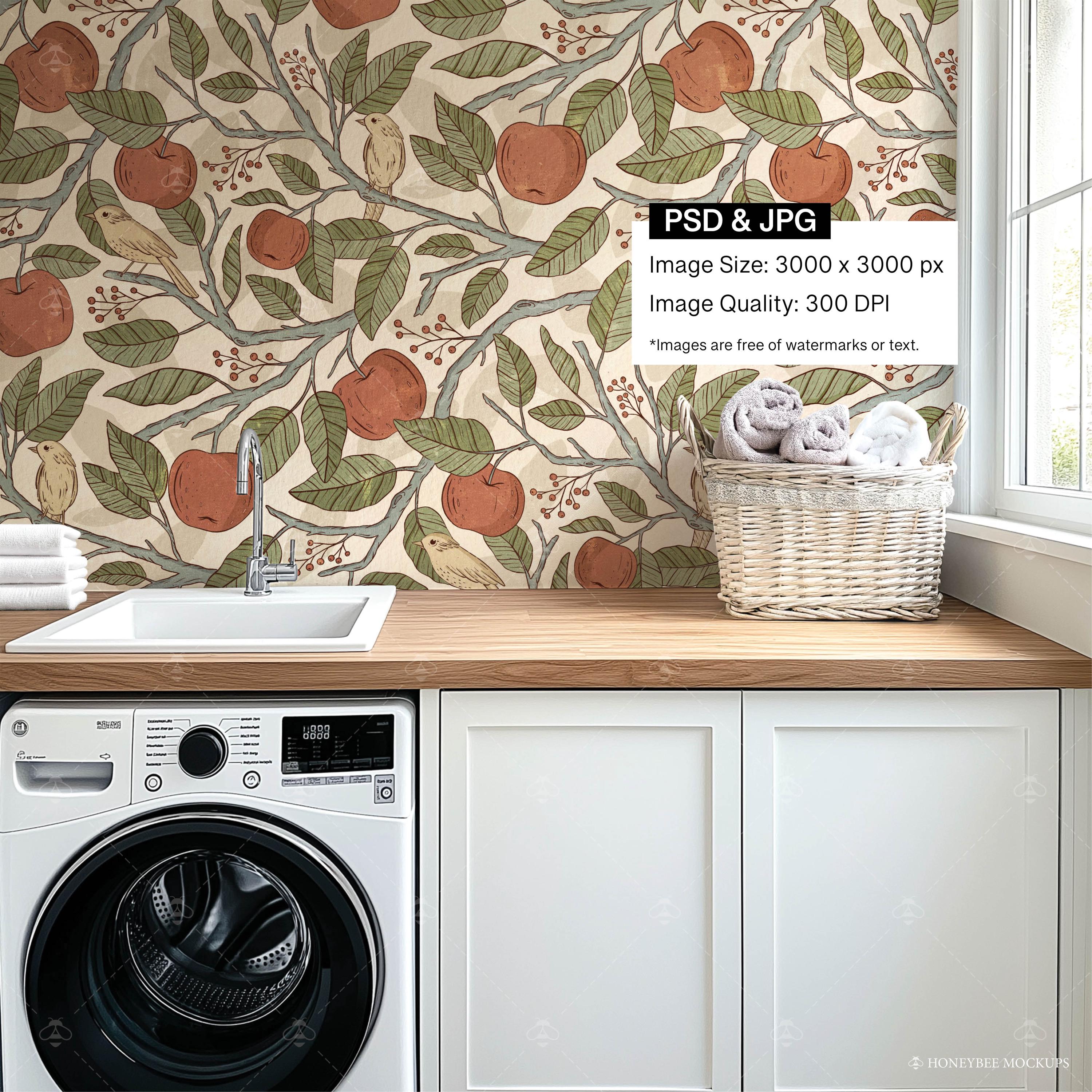 Laundry Room Wallpaper Mockup, Interior Design Mockup, PSD Wallpaper ...