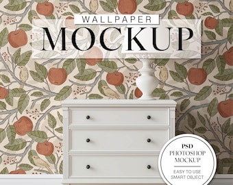 Room Dresser Wallpaper Mockup, Photoshop Smart Object, PSD Wallpaper Mockup, Wall Mockup, Psd Mockup, Room Mockup, Pattern Mockup