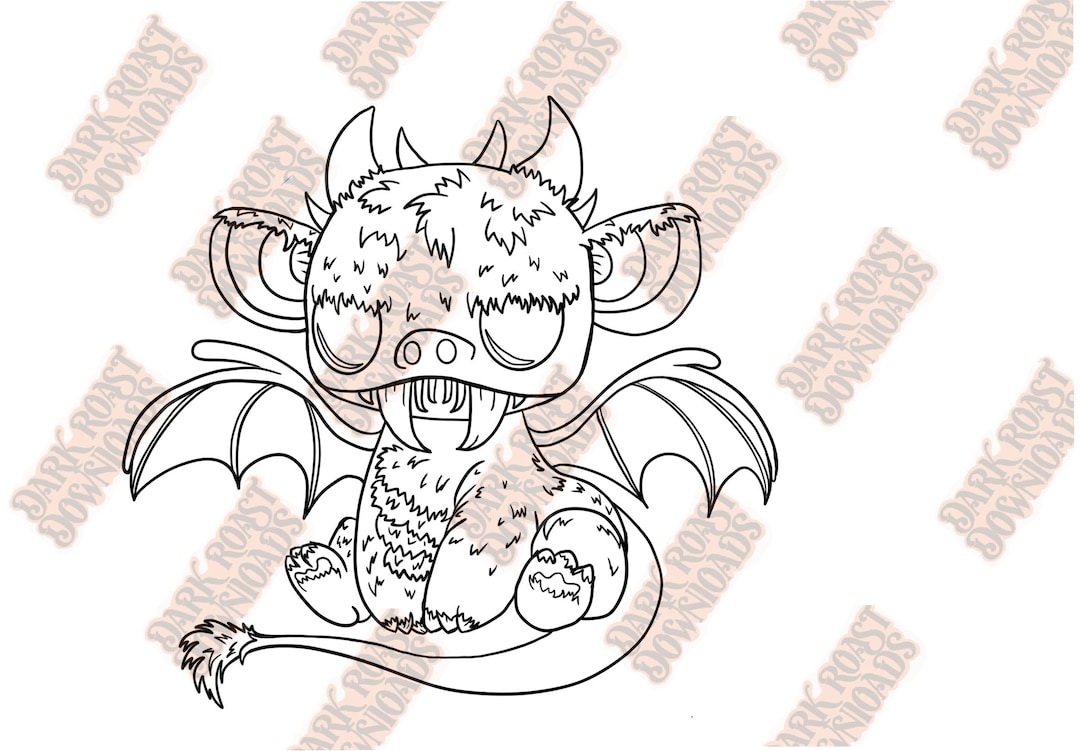 Fuzzy Dragon Instant Download Printable Fantasy Coloring Page - Etsy