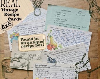Real Vintage Recipe Card Bundle Download - Handwritten Recipe Cards 4x6 - Retro Aesthetic Kitchen Decor - Junk Journal - Digital File