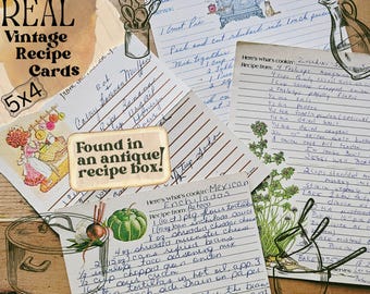 Real Vintage Recipe Card Bundle Download - Handwritten Recipe Cards 5x4 - Retro Aesthetic Kitchen Decor - Junk Journal - Digital File