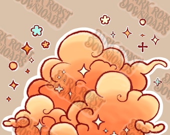 Holografische glitterstickers | Leuke esthetische stickers | Oranje wolken | Vinylstickers | Schattige wolken | Stickers laptop- en bidonhouders