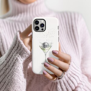 Martini Phone Case Hand Painted iPhone Case Samsung Galaxy Tough Phone Case Cool Girl Phone Case Girly Party Phone Case Disco Ball Unique