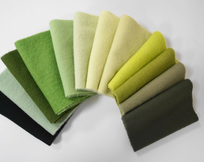 Green Wool Fabric Bundle Hand Dyed and Felted Wool Fabric Number 2747