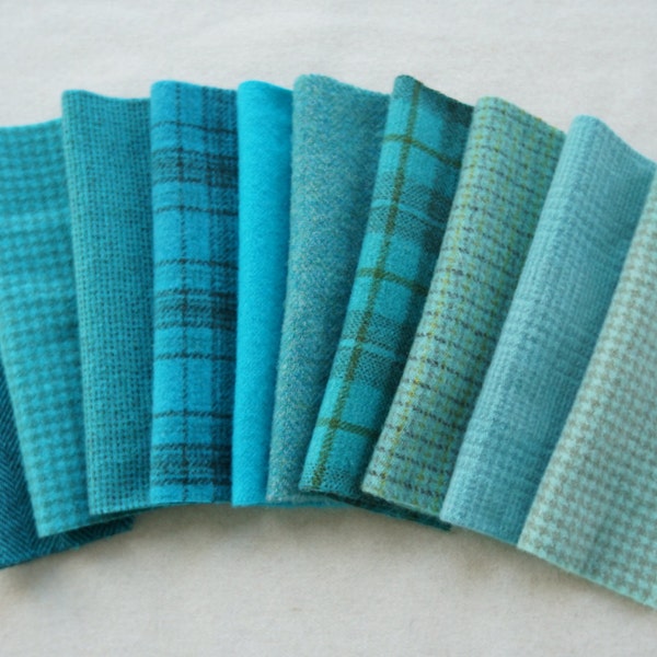 Turquoise - Hand Dyed Felted Wool Fabrics Perfect for Rug Hooking and Applique - Primitive Rug Hooking by Quilting Acres