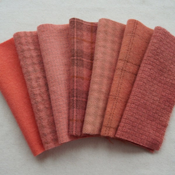 Mango - Coral - Salmon - Peach - Hand Dyed Felted Wool in a Beautiful Collection Perfect Rug Hooking and Applique Wool