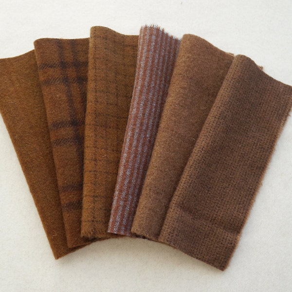 Brown Hand Dyed Felted Wool Fabrics - Wool Applique - Primitive Rug Hooking Wool - by Quilting Acres