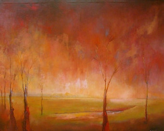 Beautiful original oil impressionistic and surrealistic  landscape painting