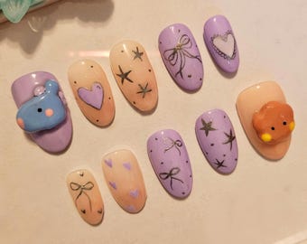 Custom BTS/BT21 Character Press-On Nails | Unique Nail Art | K-Pop Inspired