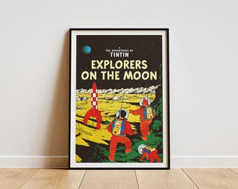 Tintin Explorers On The Moon Poster: Mid-Century Modern Art (Digital Download)