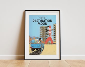 Tintin 'Destination Moon' Vintage Poster: Mid-Century Modern Art (Digital Download)