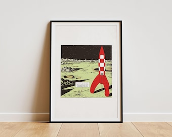 Tintin Explorers On The Moon — Vintage Print Poster Trendy Decor Art Aesthetic Wall Art Vertical Print Digital — Download 1 Print