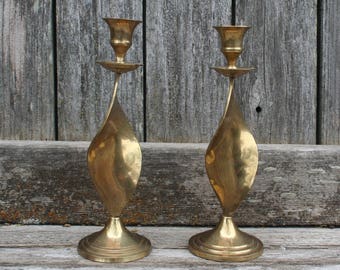 Vintage Ribbon / Spiral Brass Candlestick Holders