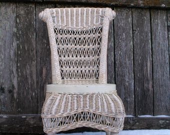 Adorable and Sweet Child's Wicker Chair / White and Natural Color