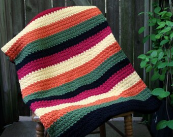Beautiful Handmade, Hand Crocheted Colorful Striped Afghan - New
