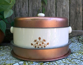 Retro Metal White and Copper Color Pie and Cake Carrier