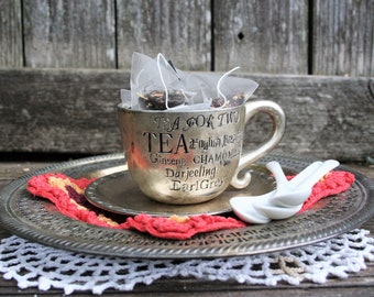 Gorgeous Godinger Tarnished Silver Tea Cup and Saucer / Serving