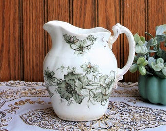 W H Grindley and Co Creamer / Pitcher POPPY Green Transferware