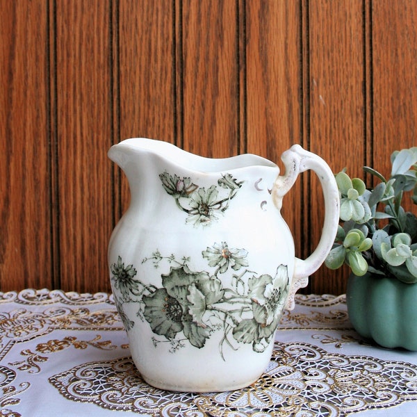 W H Grindley and Co Creamer / Pitcher POPPY Green Transferware