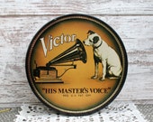 Nice Vintage RCA Victor Nipper Dog Tin Round Collectible