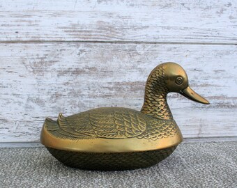 Gorgeous Vintage Brass Duck Covered Dish / Home Decor / Cottage Chic / Boho / Rustic / Cabin Decor