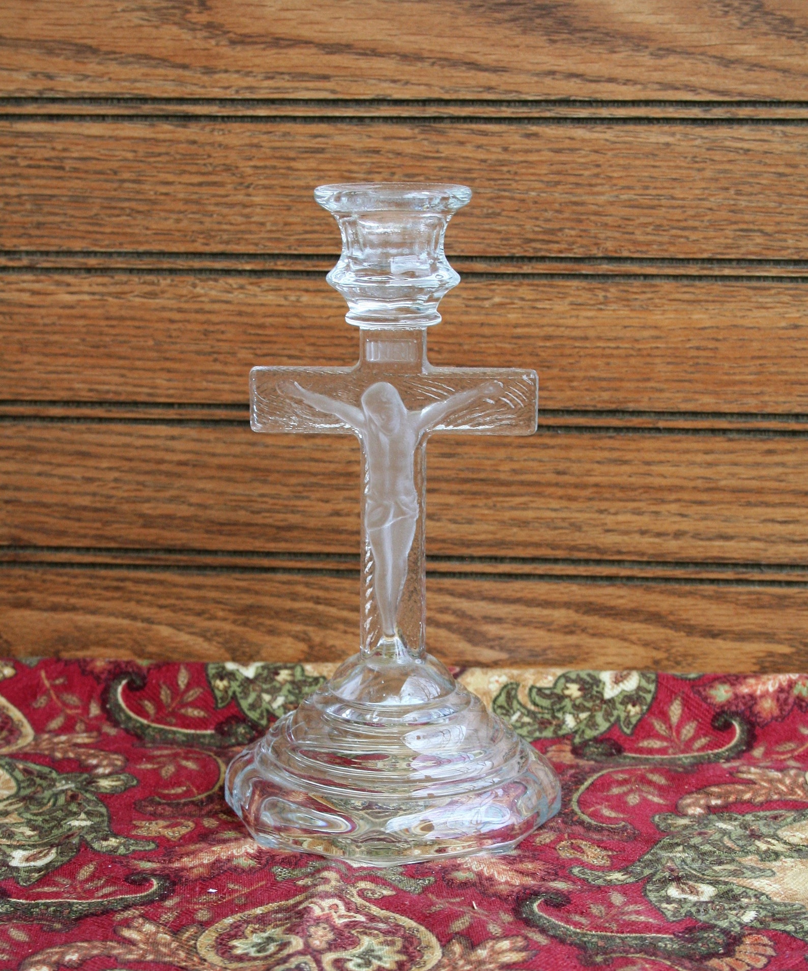 Vintage Glass Crucifix Candle Holder / Easter Decor / Etsy