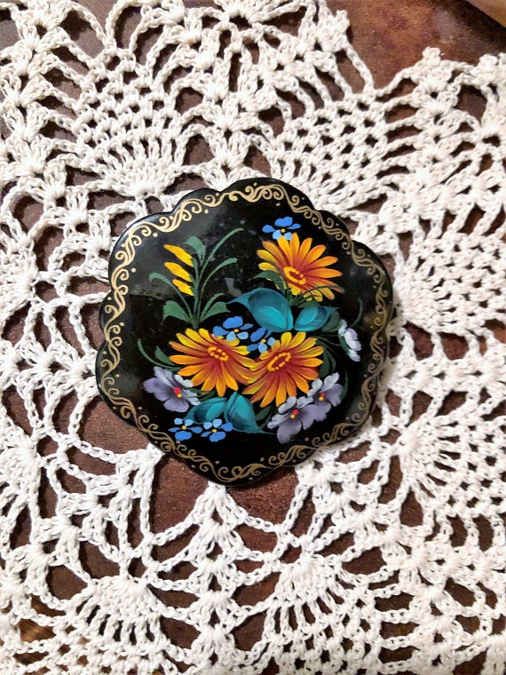 Vintage Hand Painted Russian Broach/pin / Floral Design Etsy
