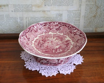 Madon's Vista 9" Stoneware Ceramic Plate / Vintage Red and Cream Transferware Plate / Pedestal Serving Dish / Cake Plate