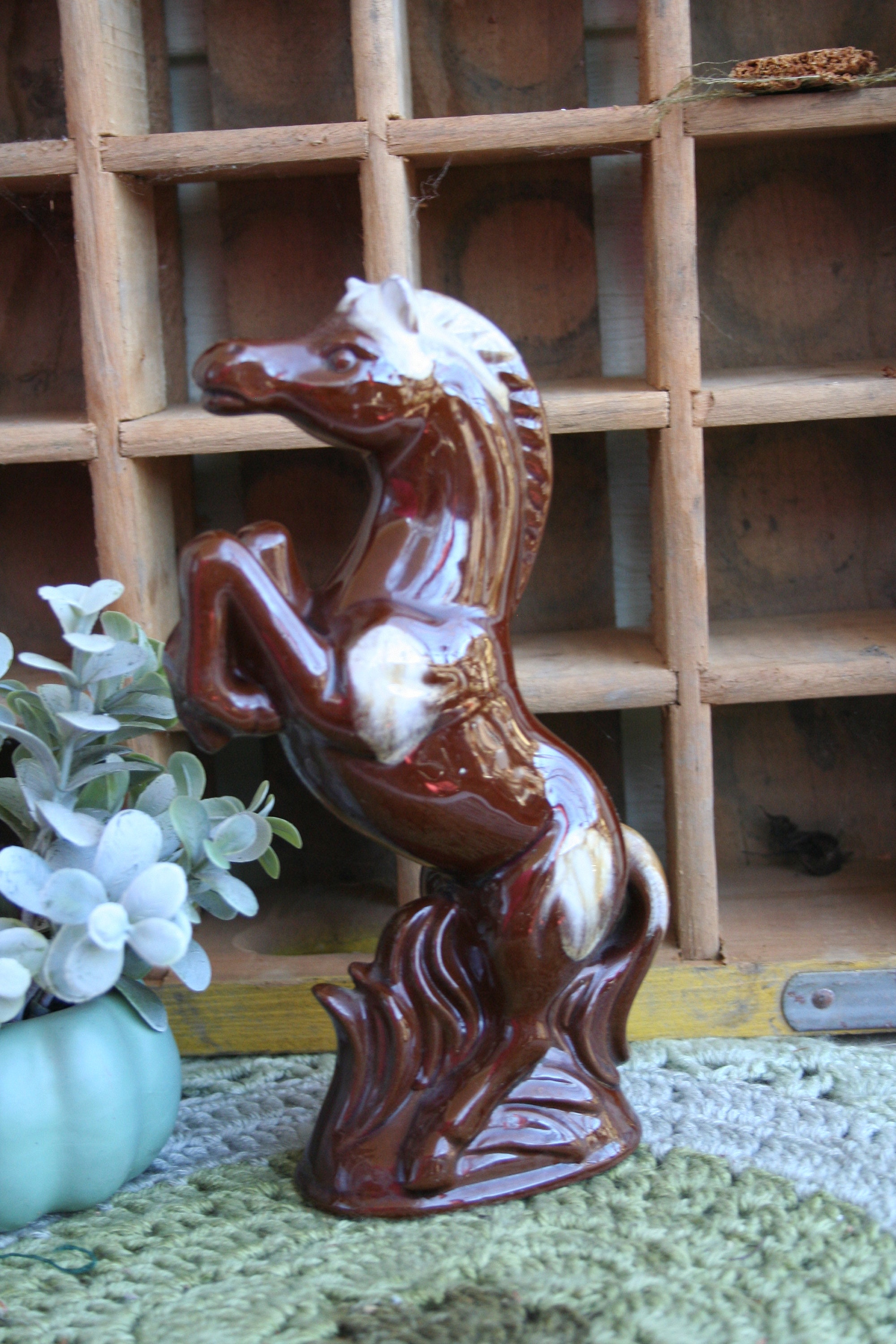 Rearing Brown Drip Glaze HORSE / Pottery Enesco Japan / Etsy