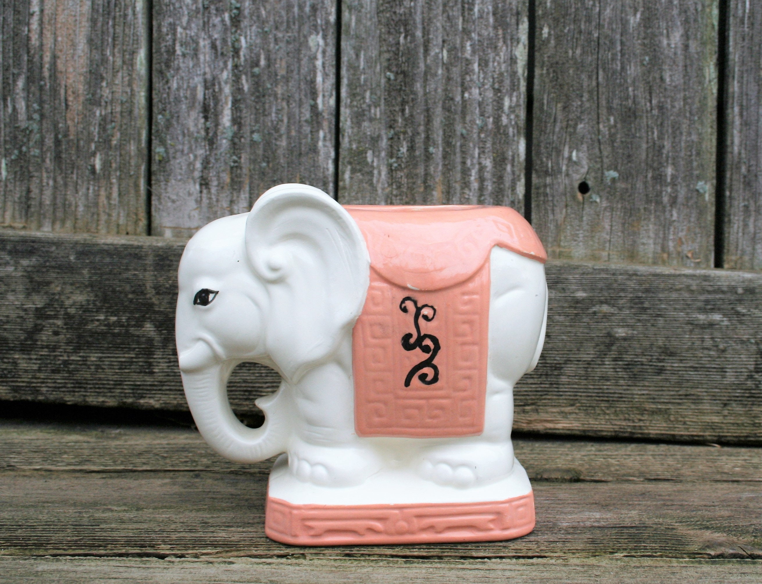 Vintage Handmade Ceramic Elephant Vase / Shabby Chic Colors / Etsy