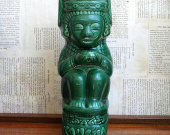 Vintage Kahula Tiki Green Ceramic Decanter