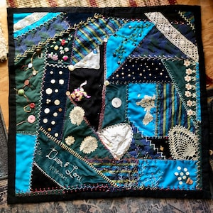 Handmade Crazy Quilt Wall Hanging / Table Decor / 1991