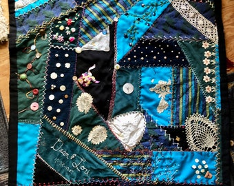 Handmade Crazy Quilt Wall Hanging / Table Decor / 1991