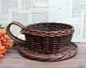 Adorable Vintage Cup and Saucer Wicker Basket