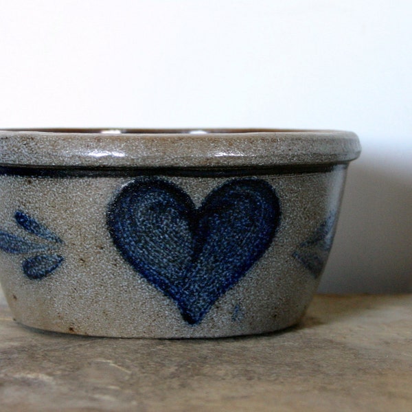 Charming Cobalt Salt Glazed Country Crock Serving Bowl