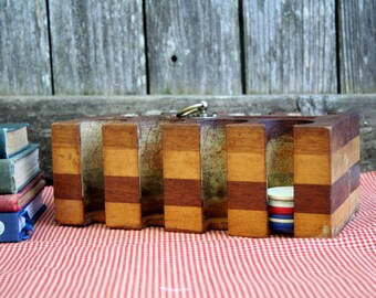 Rustic Antique Two Tone Wood Poker Chip Caddy