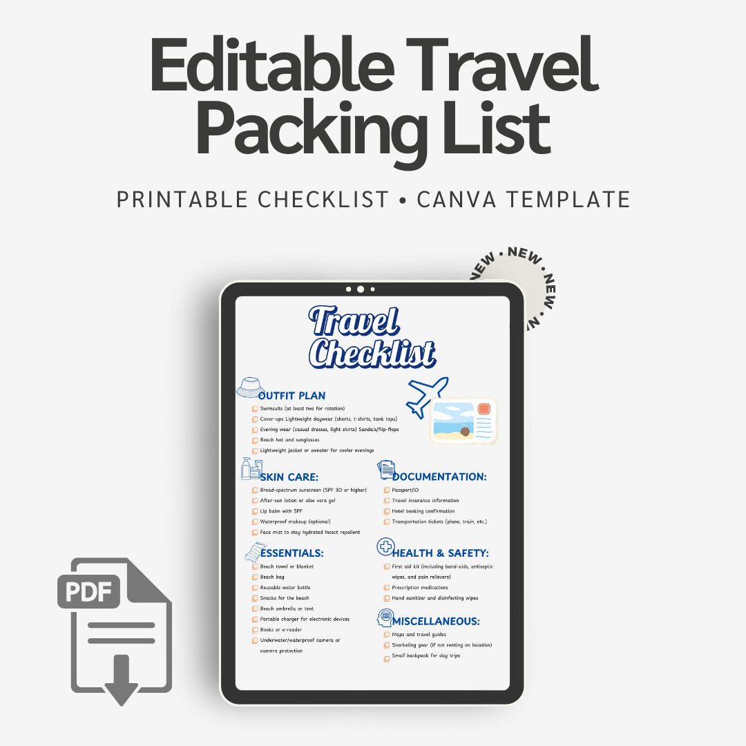 Editable Travel Packing List • Printable Vacation Planner (PDF) - Etsy