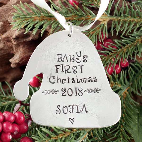 Baby's First Christmas Ornament, Santa Hat Ornament, Engraved Christmas Ornament, New Baby Ornament, Christmas Gift for New Mom,Gift for Her