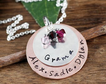 Personalized Grandma Necklace Jewelry, Hand Stamped Necklace, Nana Necklace, Personalized Jewelry, Grandkids Name Necklace, Gift for Grandma