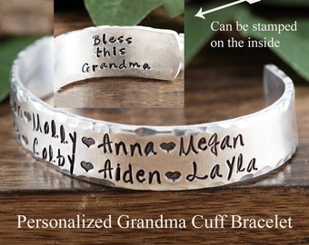 Personalized Grandma Cuff Bracelet, Name Bracelet, Custom Bracelet For Grandma, Kids Name Jewelry, Mothers Day Bracelet, Grandma Jewelry