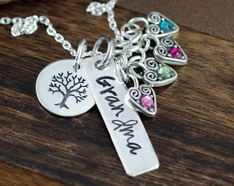 Family Tree Necklace, Personalized Grandma Necklace, Mother's Birthstone Necklace , Silver Bar Necklace, Mother's Day Gift, Gift for Grandma