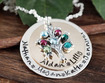 Personalized Family Tree Necklace, Grandmother Necklace, Tree of Life Pendant, Christmas Gift for Grandma, Grandma Necklace, Mothers Day