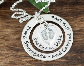 Personalized Adoption Necklace, Surrogate Necklace, Hand Stamped Jewelry, Family Necklace, Name Necklace, New Mommy Jewelry, Baby Feet Gift