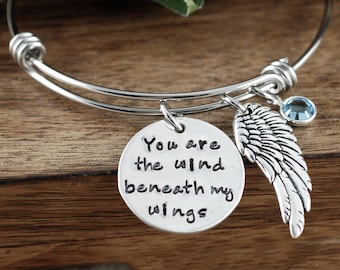 The wind beneath my wings, Bette Midler Song, Angel Wing Jewelry, Remembrance Jewelry, Inspirational Bracelet, Mothers Day Gift