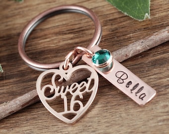 Personalized Sweet 16 Keychain, Sweet Sixteen Jewelry, Sweet 16 Gift, Gift for Teenager, 16th Birthday Gift, Hand Stamped, Sweet 16 Birthday