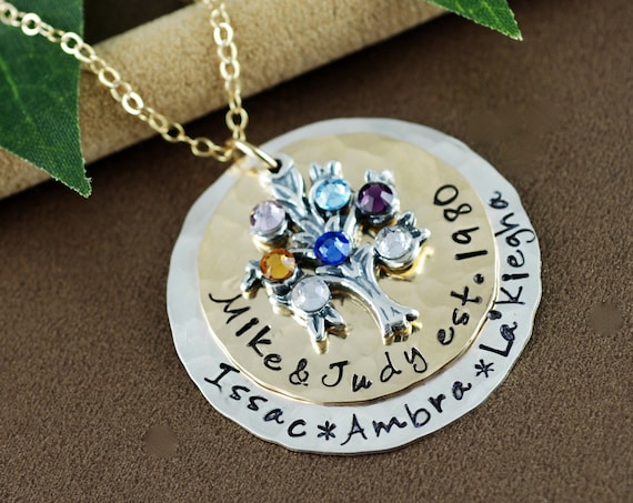 Family Tree Necklace | Hand Stamped Necklace | Tree of Life Necklace | Personalized Jewelry | Mother Necklace | Necklace for Grandma