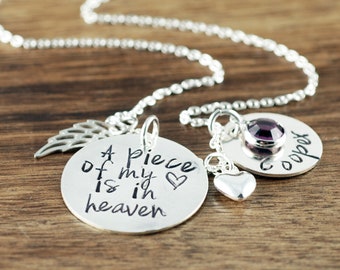 A piece of my heart lives in heaven Necklace, Memorial Necklace, Personalized Necklace. Remembrance Necklace, Pregnancy Loss, in memory of