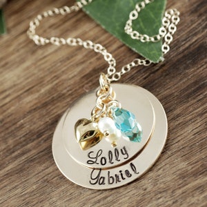 Personalized Grandma Necklace, Hand Stamped Grandma Jewelry, Gold Nana Necklace, Birthstone Necklace, Gift for Grandma, Nana image 1