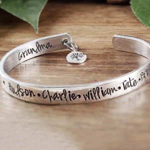 Silver Cuff Bracelet, Stamped Silver Bracelet, Name Bracelet, Childrens Names, Gift Grandma Bracelet, Cuff Grandma Gift  Custom Mother Gift